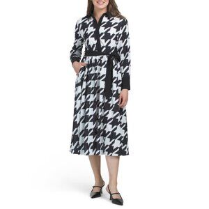 NANCY YANG Black/White Houndstooth Shirt Dress